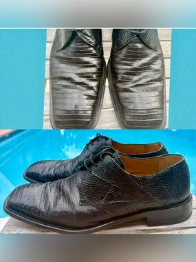 Mezlan Platinum Made in Spain Black Genuine Lizard Oxford Shoes Men’s Size 12M
